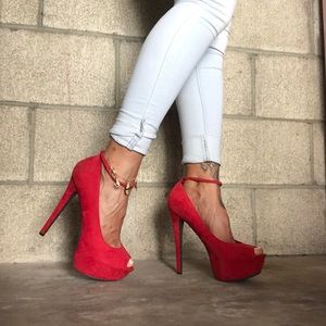 Red Suede  Platform Heels